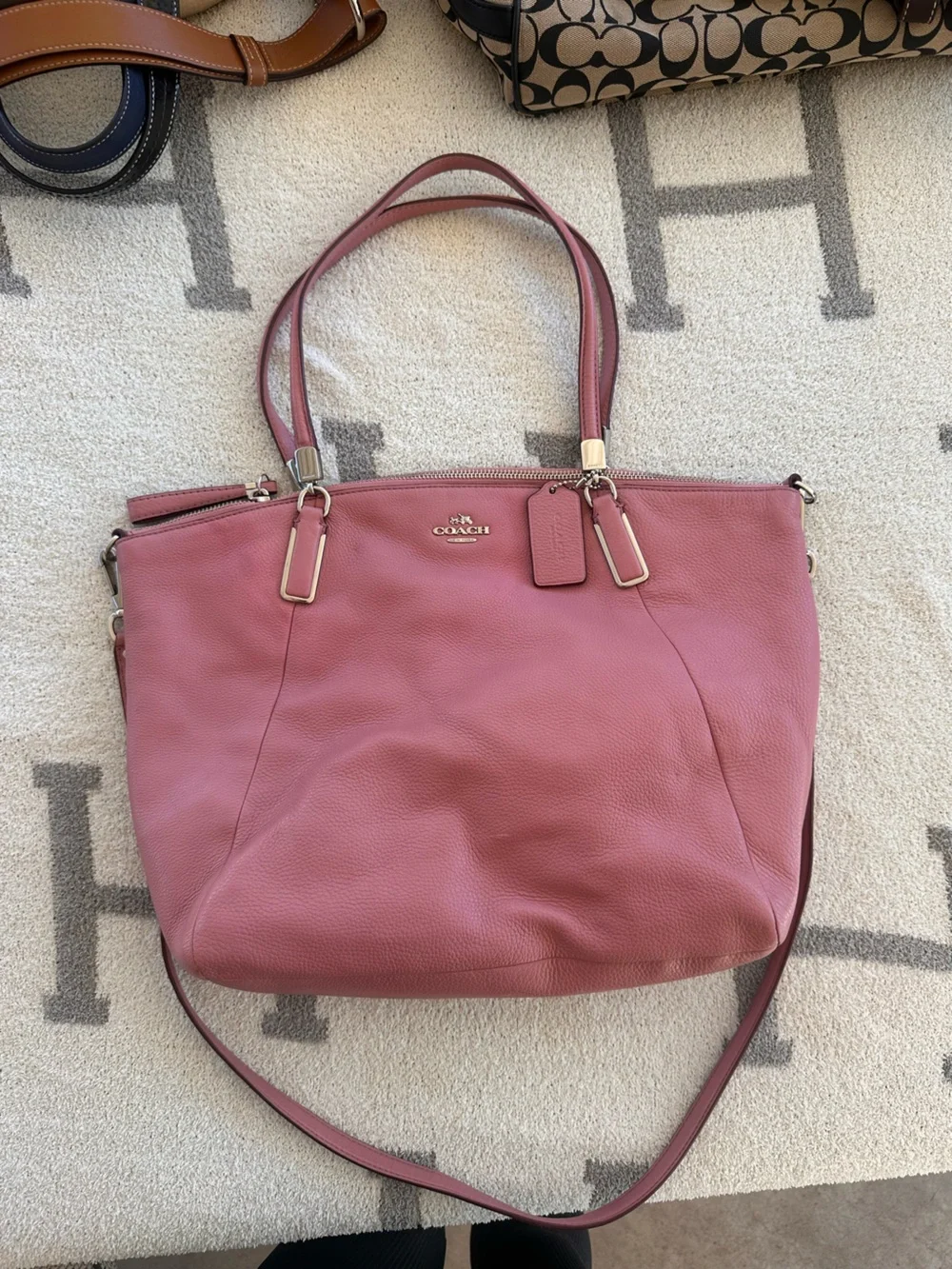 Coach Pebbled Leather Shoulder Tote in Dusty Rose Pink